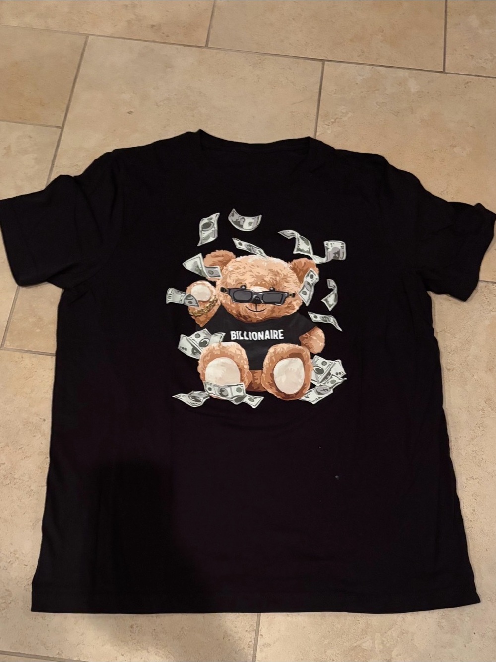 Billionaire Teddy Graphic Black Men's Cotton T-Shirt Size L